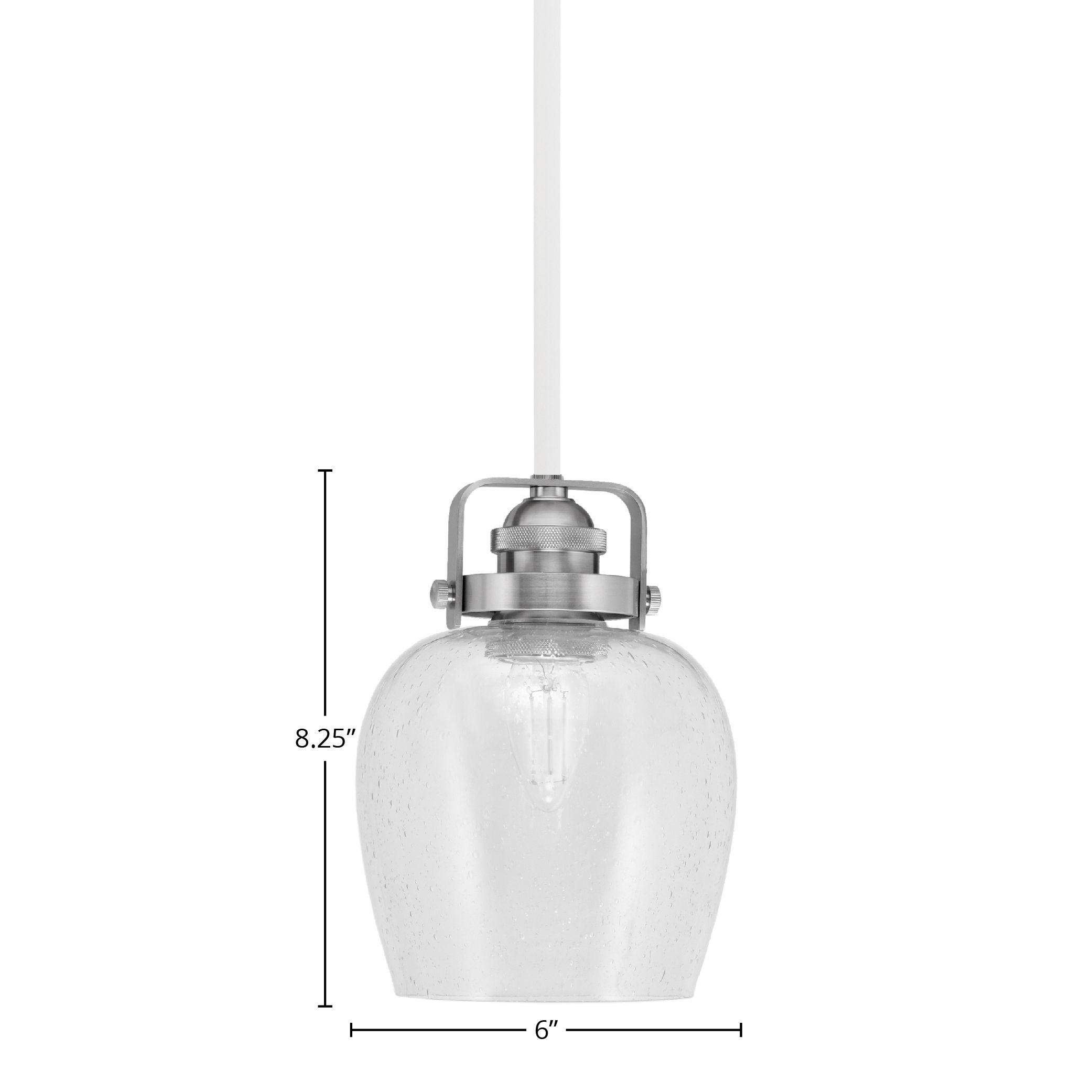 Easton One Light Mini Pendant in White & Brushed Nickel with 6" Clear Bubble Shade