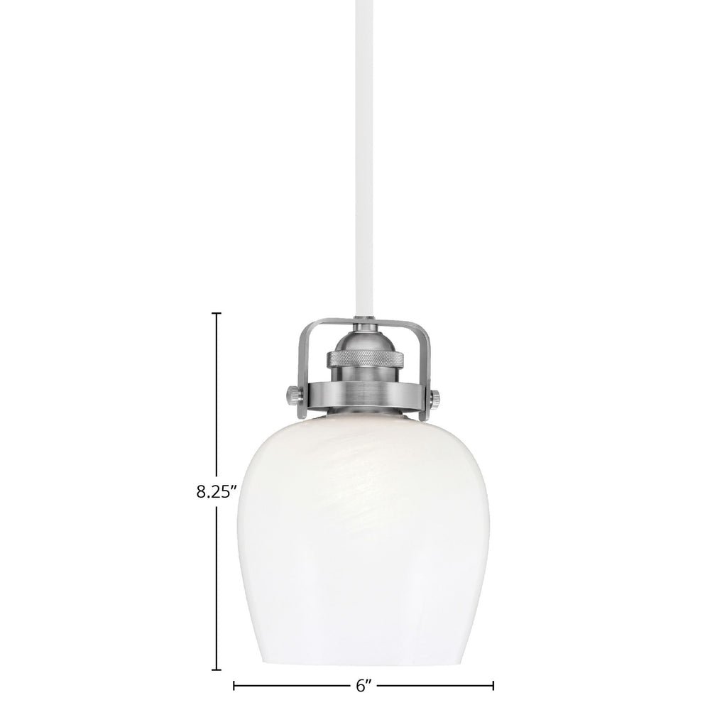 Easton One Light Mini Pendant in White & Brushed Nickel with 6" White Marble Shade