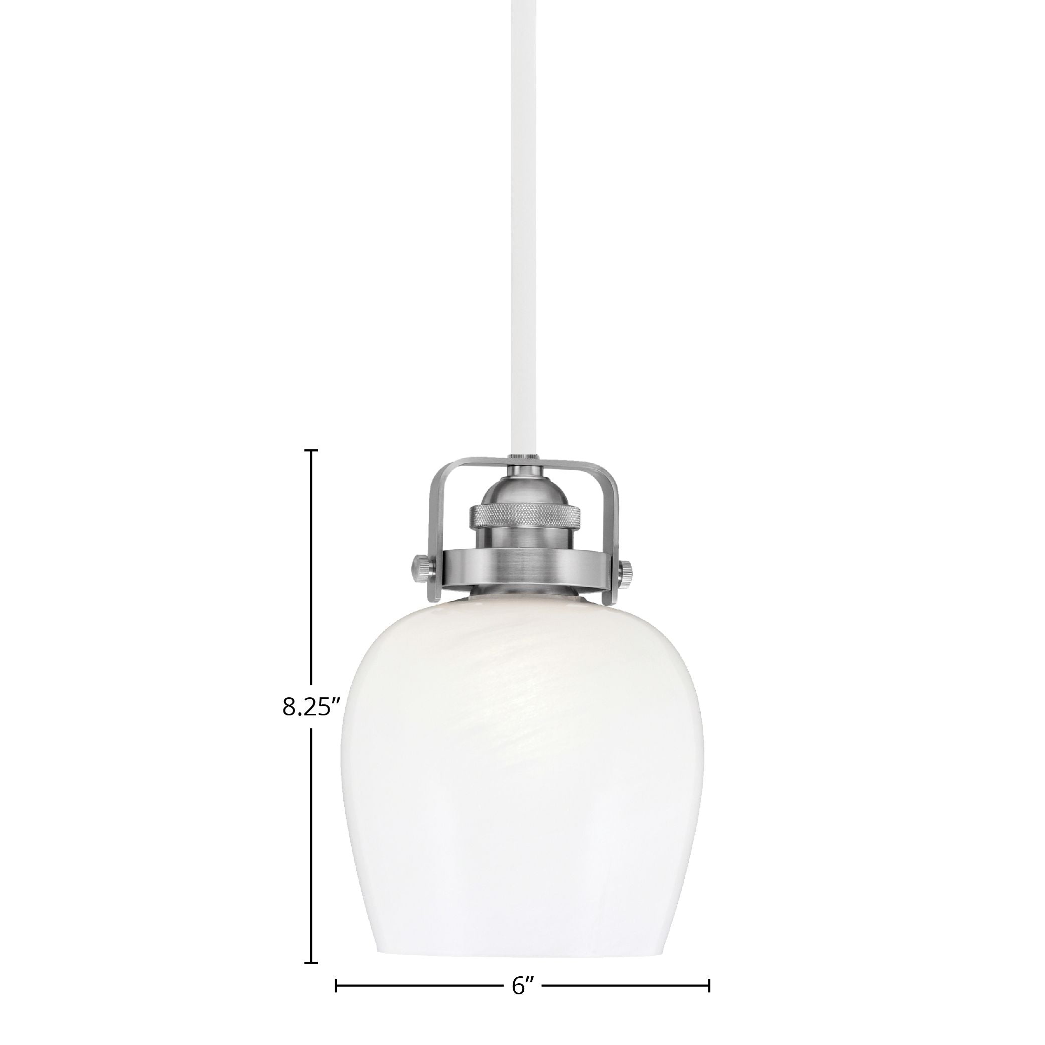 Easton One Light Mini Pendant in White & Brushed Nickel with 6" White Marble Shade