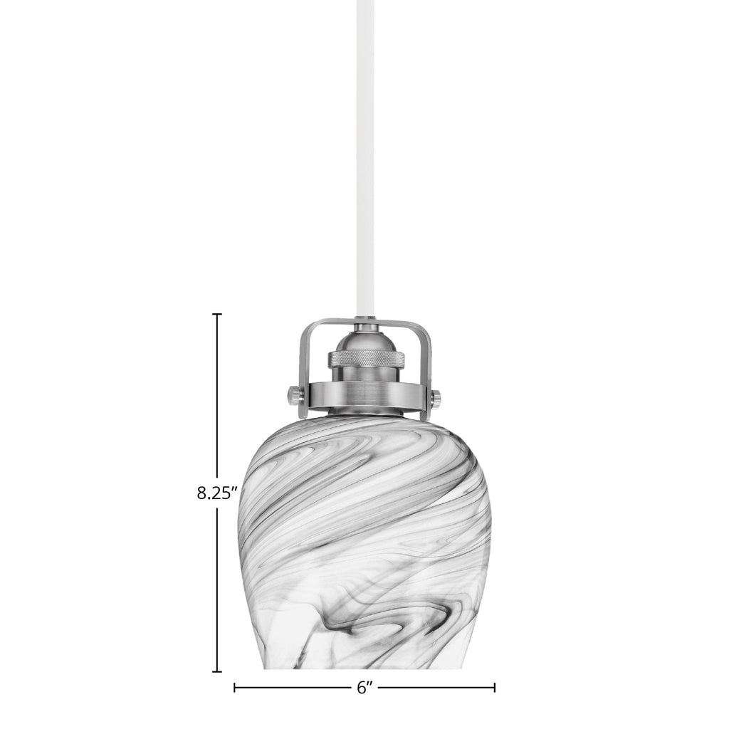 Easton One Light Mini Pendant in White & Brushed Nickel with 6" Onyx Swirl Shade