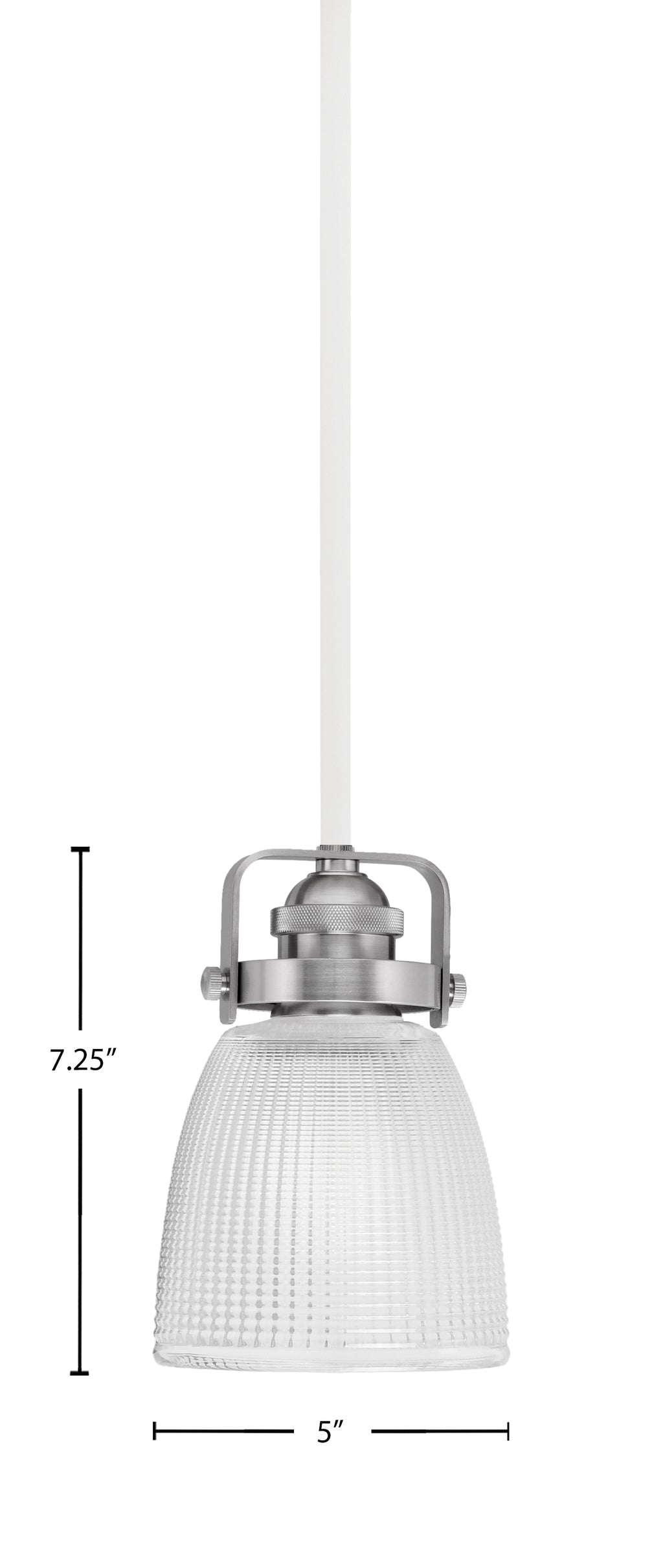 Easton One Light Mini Pendant in White & Brushed Nickel with 5" Clear Ribbed Shade