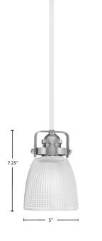 Easton One Light Mini Pendant in White & Brushed Nickel with 5" Clear Ribbed Shade
