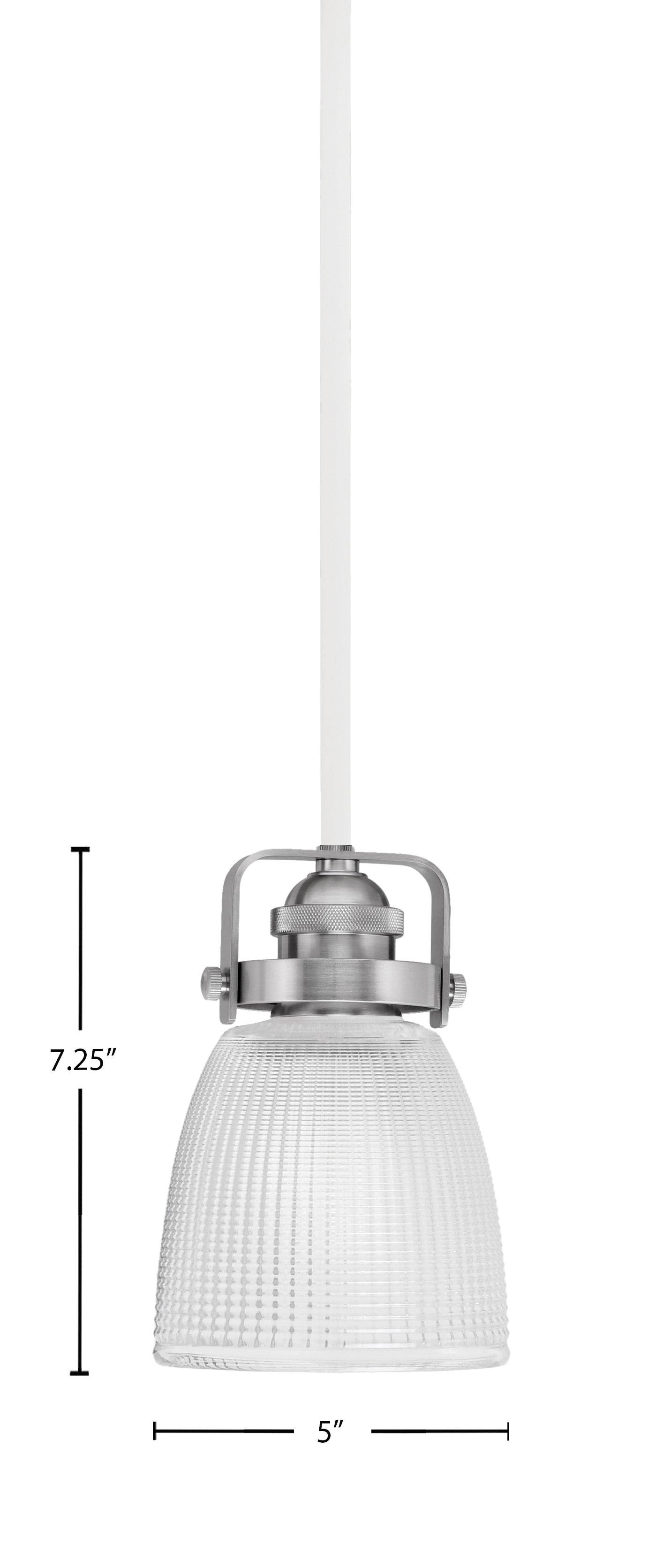 Easton One Light Mini Pendant in White & Brushed Nickel with 5" Clear Ribbed Shade