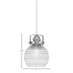 Easton One Light Mini Pendant in White & Brushed Nickel with 6" Clear Ribbed Shade