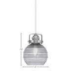 Easton One Light Mini Pendant in White & Brushed Nickel with 6" Smoke Ribbed Shade