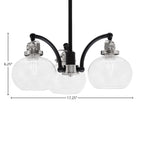 Easton Three Light Chandelier in Matte Black & Brushed Nickel with 7" Clear Bubble Shade