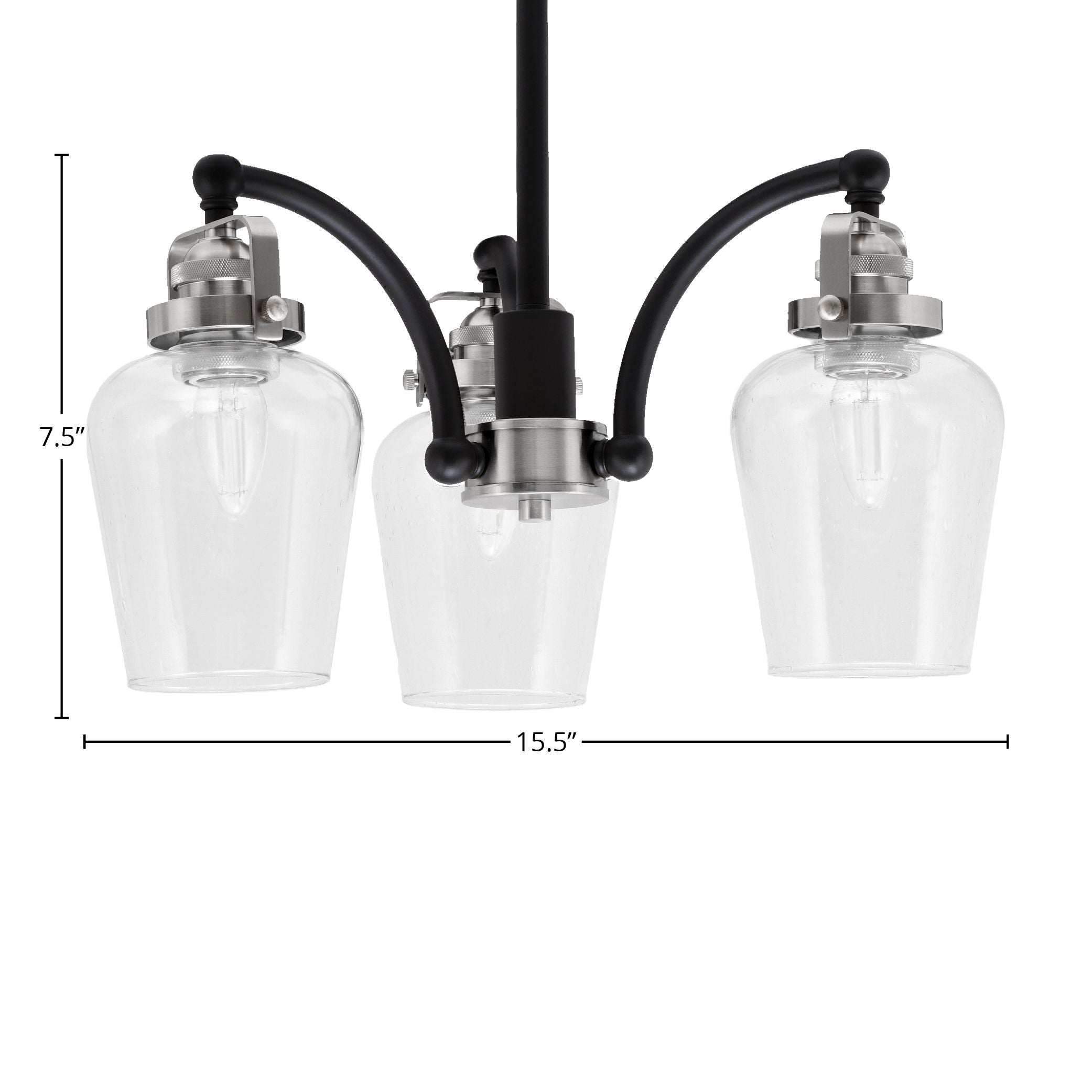 Easton Three Light Chandelier in Matte Black & Brushed Nickel with 5" Clear Bubble Shade