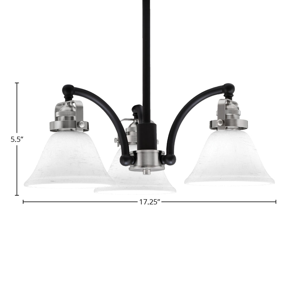 Easton Three Light Chandelier in Matte Black & Brushed Nickel with 7" White Muslin Shade