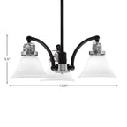 Easton Three Light Chandelier in Matte Black & Brushed Nickel with 7" White Muslin Shade