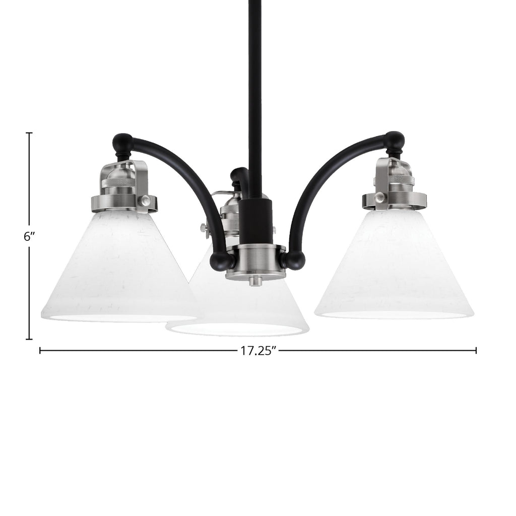 Easton Three Light Chandelier in Matte Black & Brushed Nickel with 7" White Muslin Shade