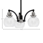 Easton Three Light Chandelier in Matte Black & Brushed Nickel with 75" Clear Bubble Shade
