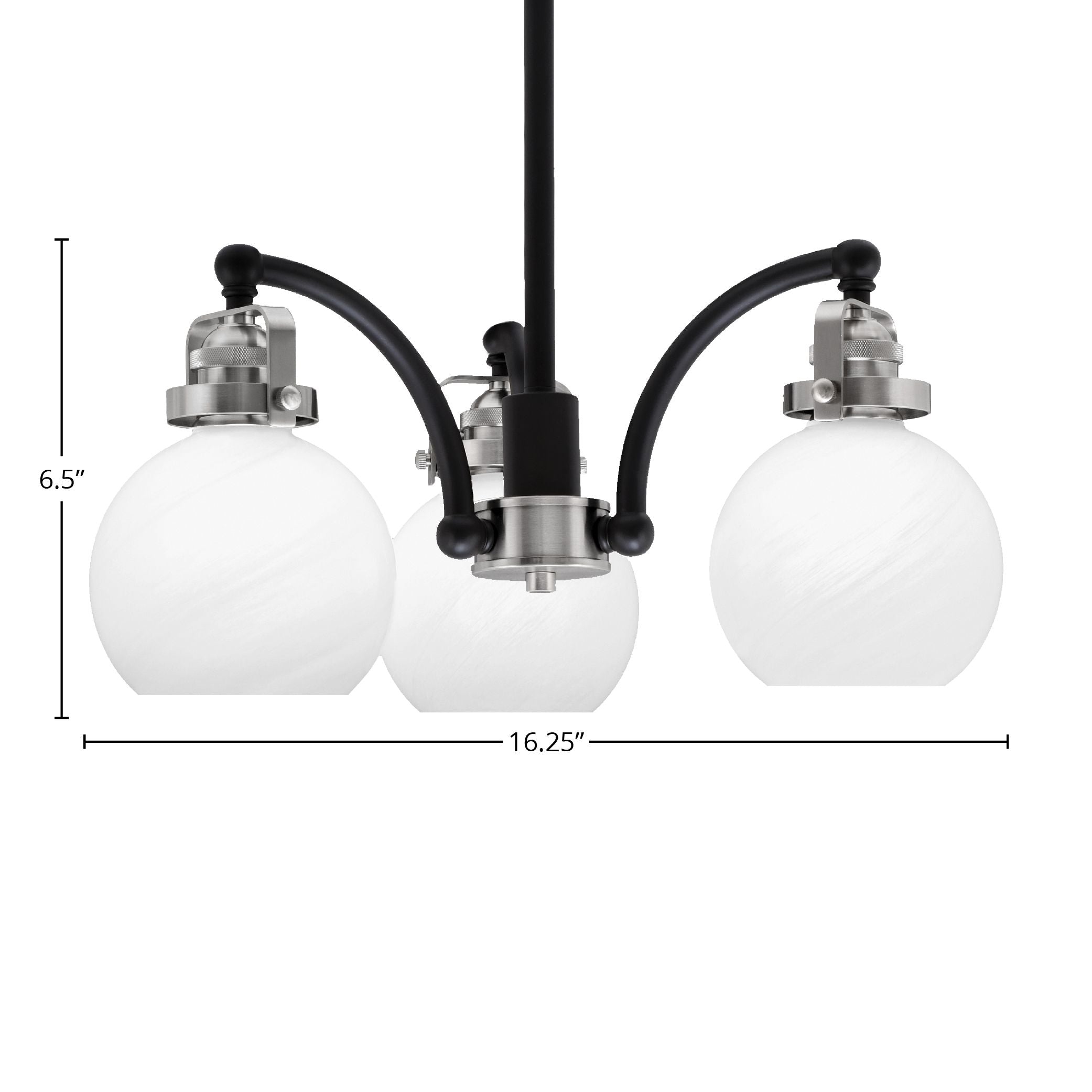 Easton Three Light Chandelier in Matte Black & Brushed Nickel with 75" White Marble Shade