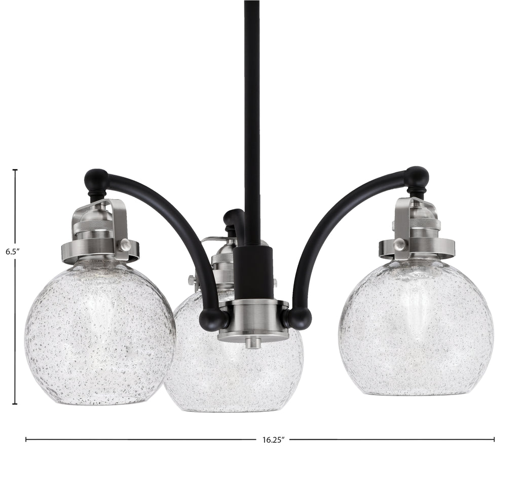 Easton Three Light Chandelier in Matte Black & Brushed Nickel with 75" Smoke Bubble Shade