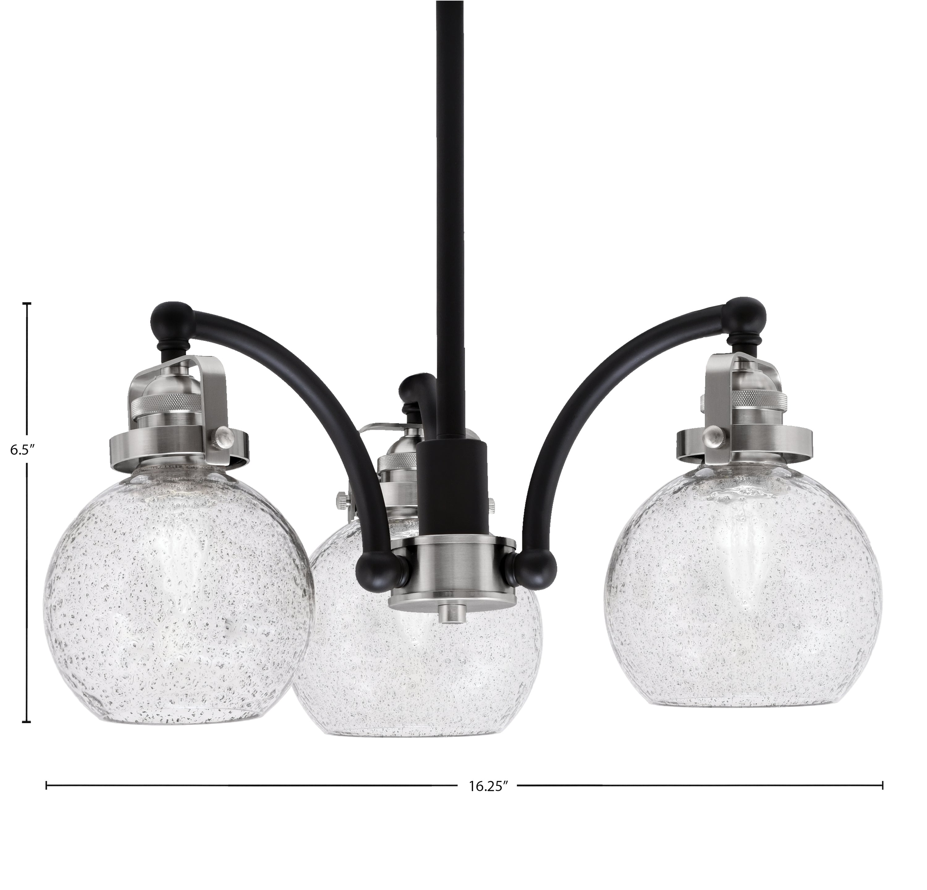 Easton Three Light Chandelier in Matte Black & Brushed Nickel with 75" Smoke Bubble Shade