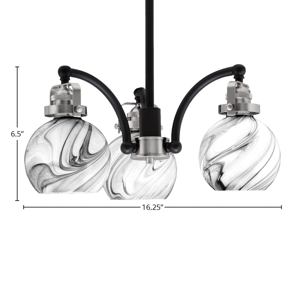 Easton Three Light Chandelier in Matte Black & Brushed Nickel with 75" Onyx Swirl Shade