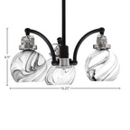Easton Three Light Chandelier in Matte Black & Brushed Nickel with 75" Onyx Swirl Shade
