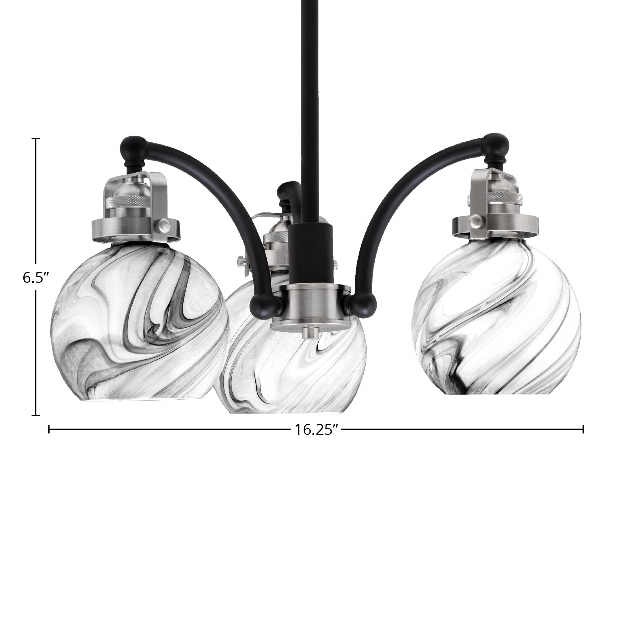 Easton Three Light Chandelier in Matte Black & Brushed Nickel with 75" Onyx Swirl Shade