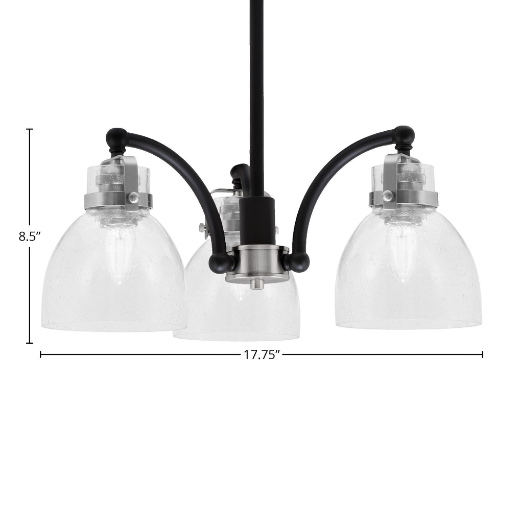 Easton Three Light Chandelier in Matte Black & Brushed Nickel with 6" Clear Bubble Shade
