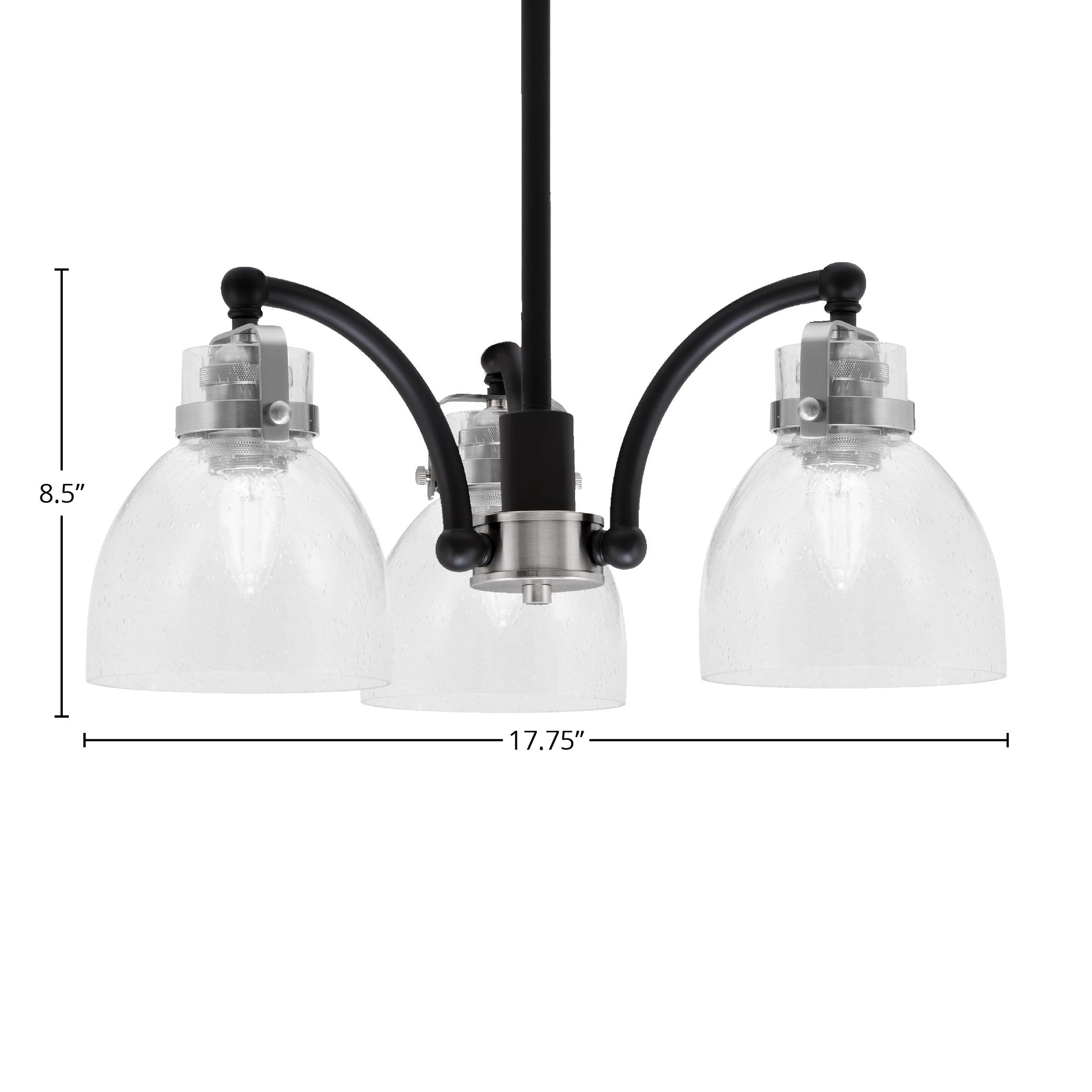 Easton Three Light Chandelier in Matte Black & Brushed Nickel with 6" Clear Bubble Shade