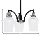 Easton Three Light Chandelier in Matte Black & Brushed Nickel with 5" Clear Textured Shade