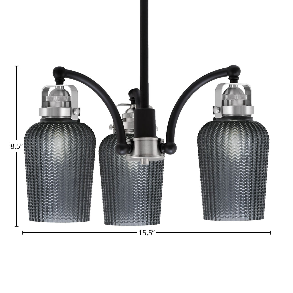 Easton Three Light Chandelier in Matte Black & Brushed Nickel with 5" Smoke Textured Shade