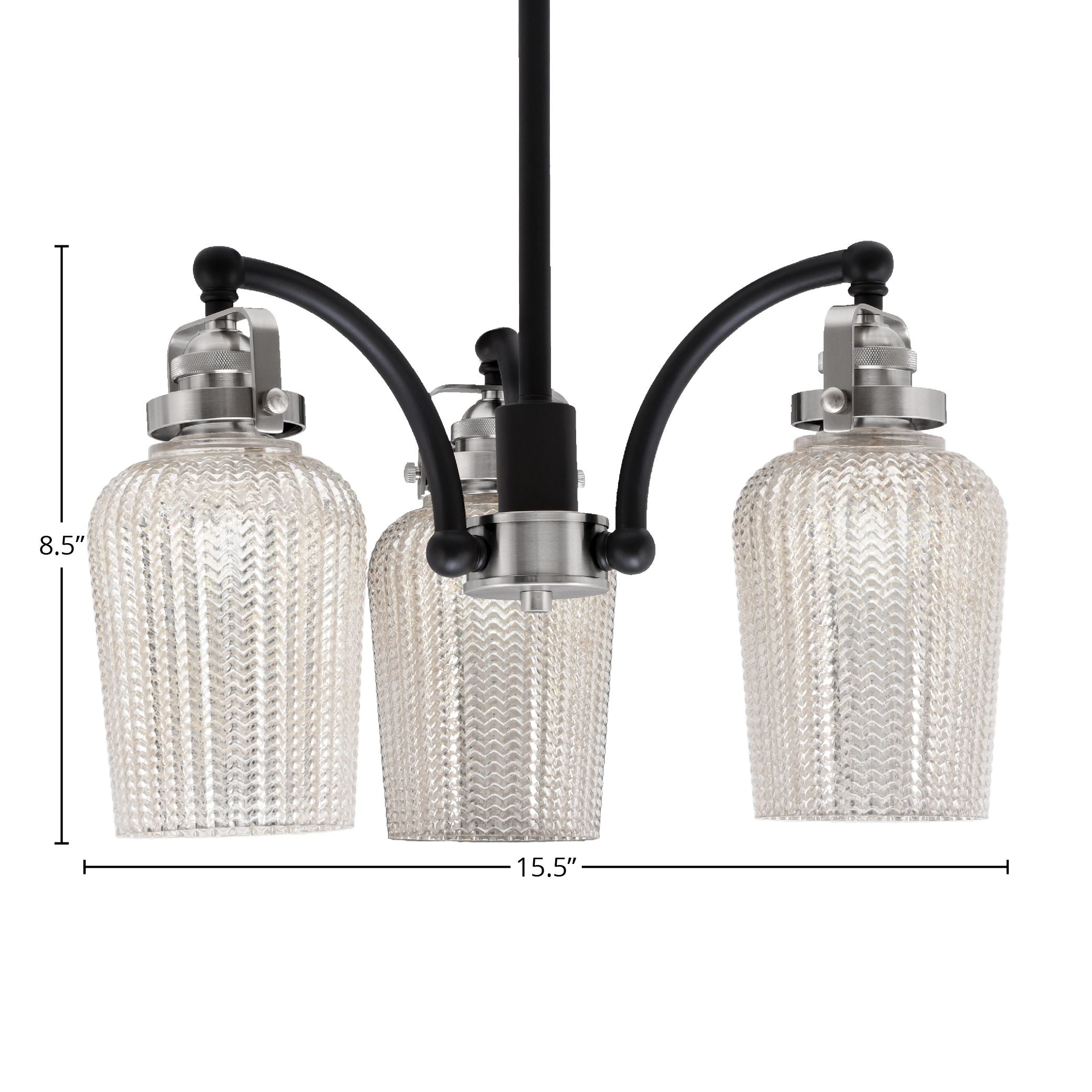 Easton Three Light Chandelier in Matte Black & Brushed Nickel with 5" Silver Textured Shade