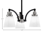 Easton Three Light Chandelier in Matte Black & Brushed Nickel with 4.5" Square White Muslin Shade