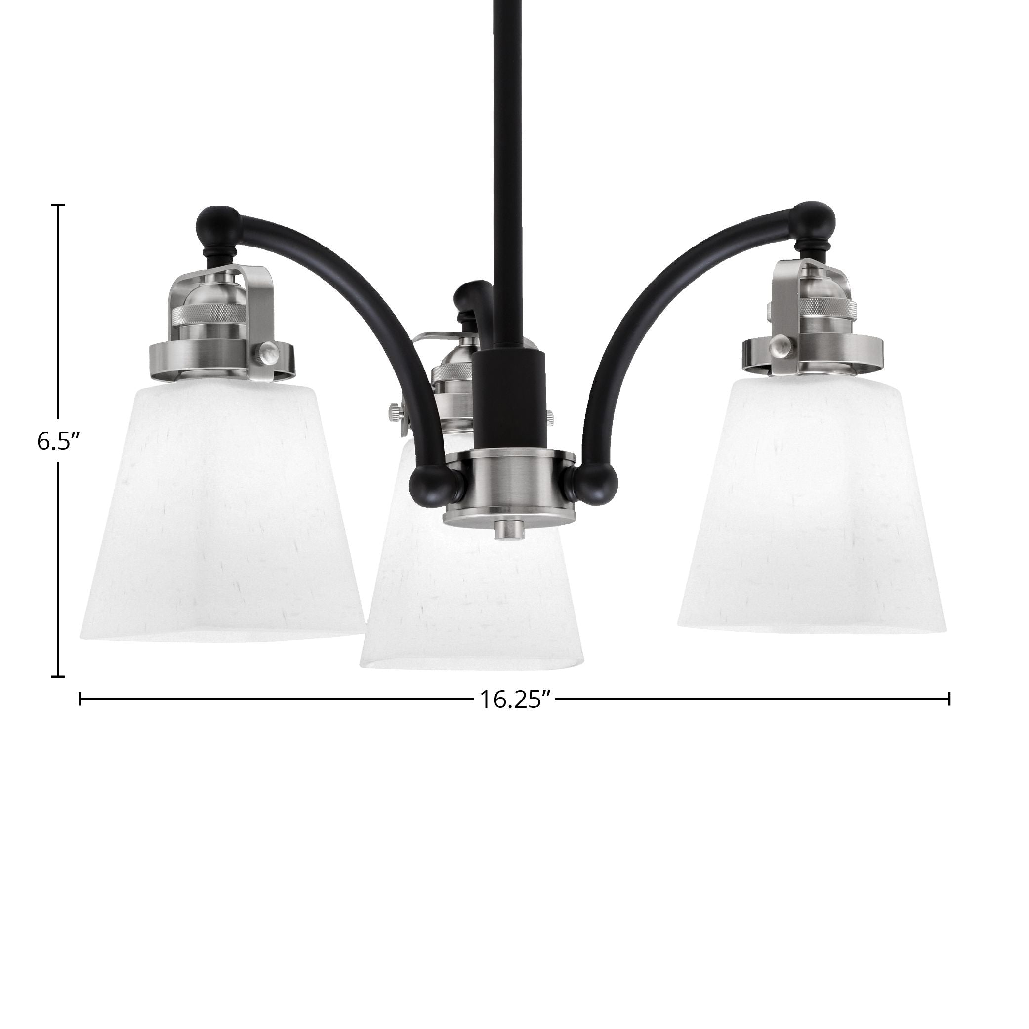 Easton Three Light Chandelier in Matte Black & Brushed Nickel with 4.5" Square White Muslin Shade