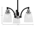 Easton Three Light Chandelier in Matte Black & Brushed Nickel with 4.5" Square Clear Bubble Shade
