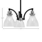 Easton Three Light Chandelier in Matte Black & Brushed Nickel with 25" Clear Bubble Shade