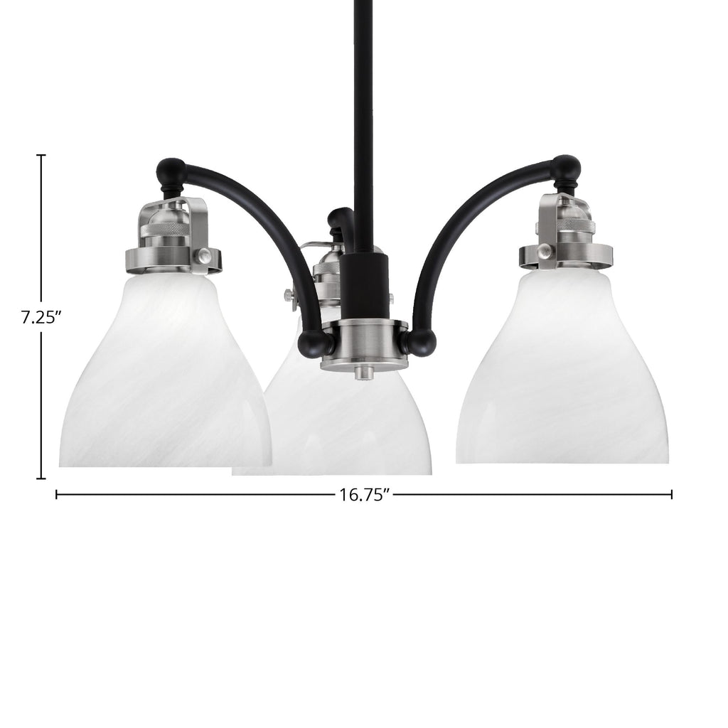 Easton Three Light Chandelier in Matte Black & Brushed Nickel with 25" White Marble Shade