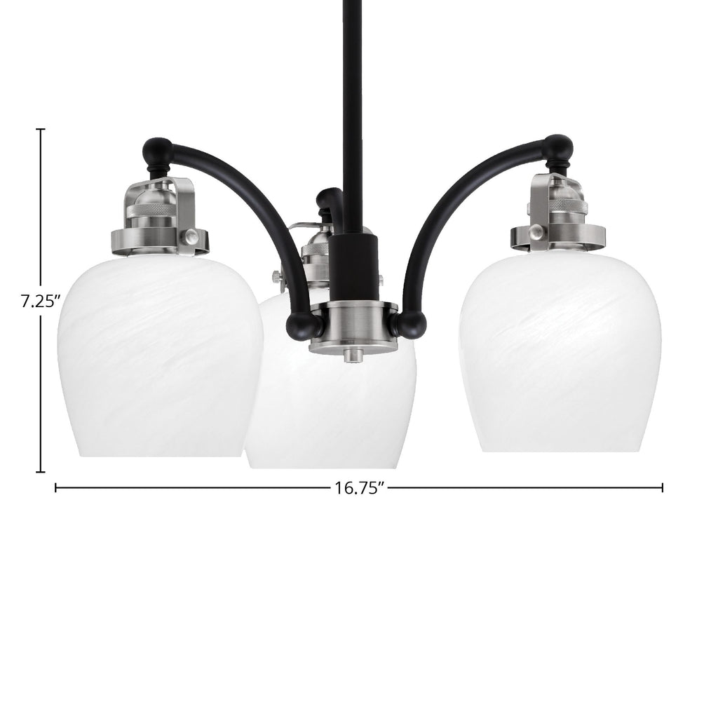 Easton Three Light Chandelier in Matte Black & Brushed Nickel with 6" White Marble Shade
