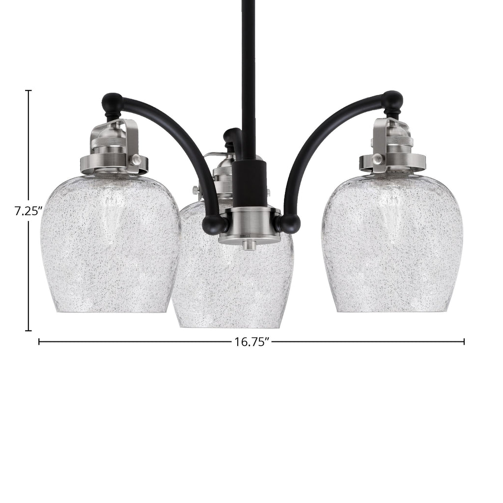 Easton Three Light Chandelier in Matte Black & Brushed Nickel with 6" Smoke Bubble Shade