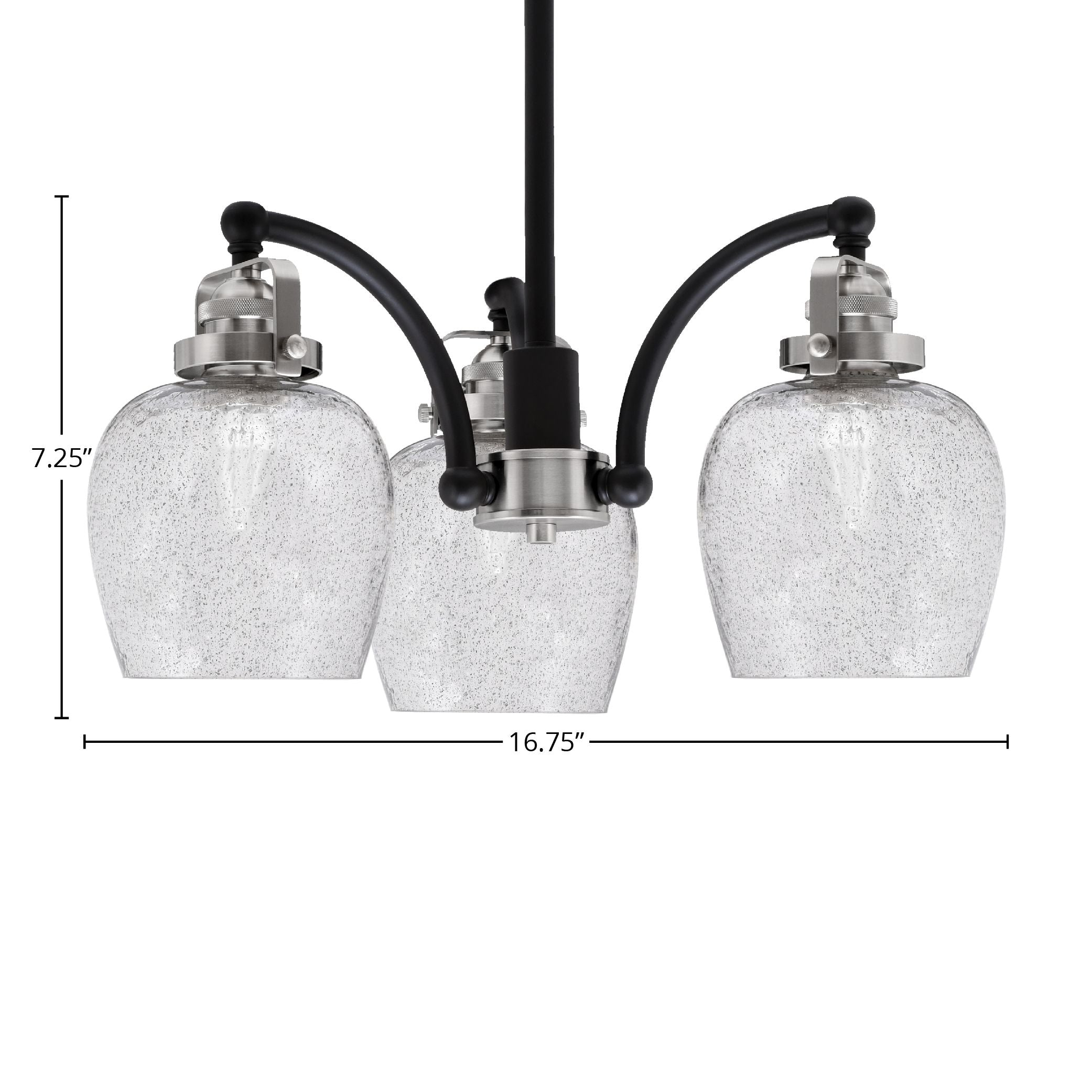 Easton Three Light Chandelier in Matte Black & Brushed Nickel with 6" Smoke Bubble Shade