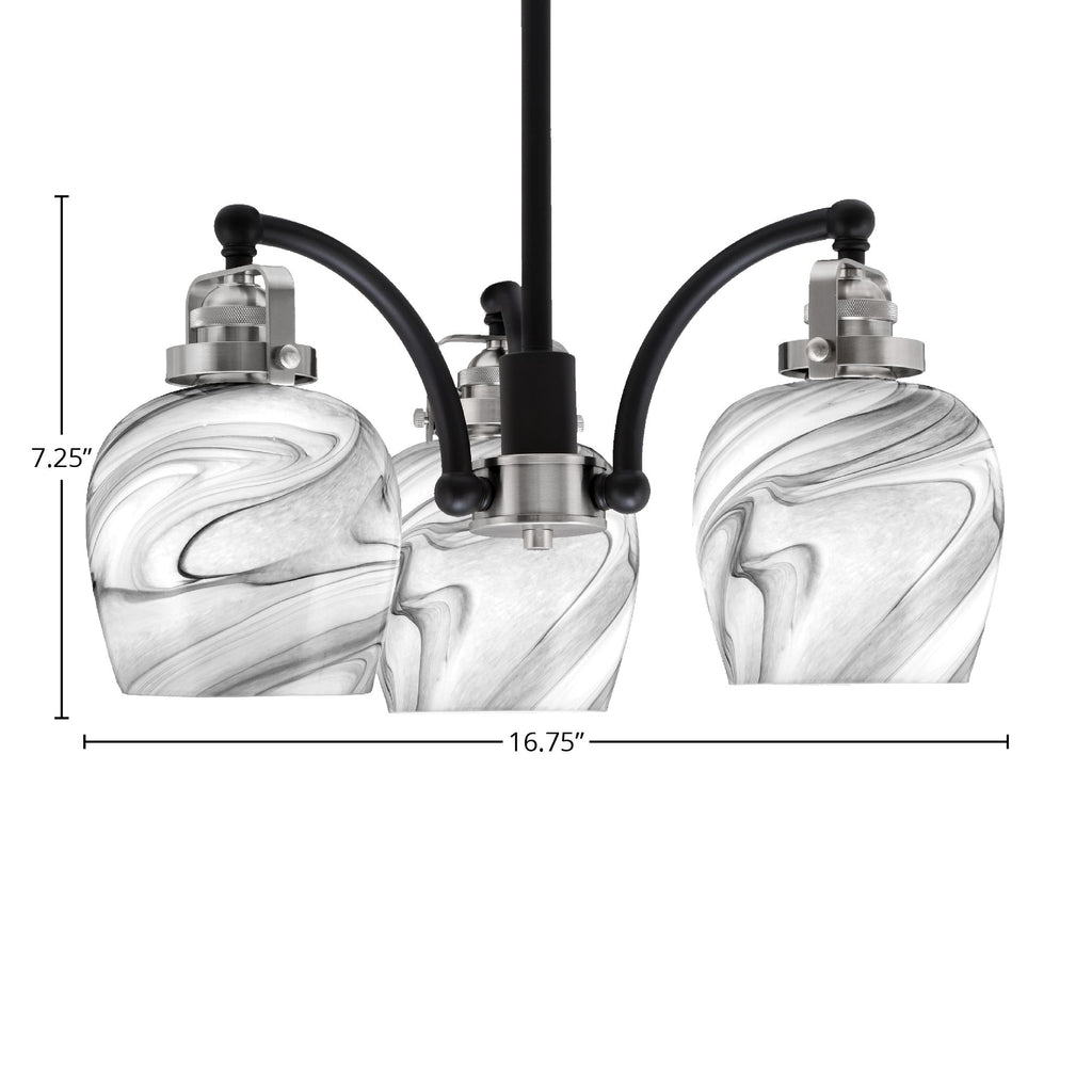 Easton Three Light Chandelier in Matte Black & Brushed Nickel with 6" Onyx Swirl Shade