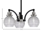 Easton Three Light Chandelier in Matte Black & Brushed Nickel with 6" Clear Ribbed Shade