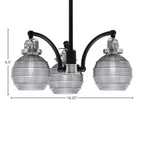 Easton Three Light Chandelier in Matte Black & Brushed Nickel with 6" Smoke Ribbed Shade