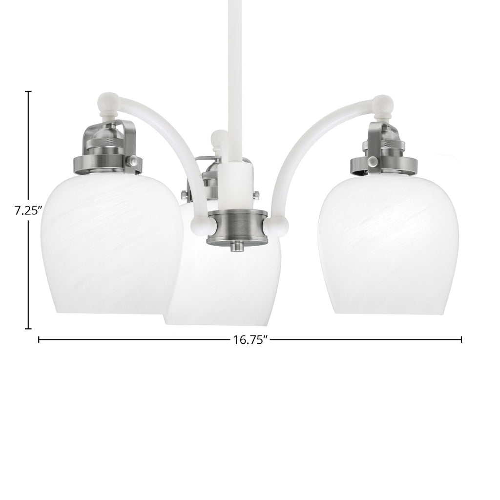Easton Three Light Chandelier in White & Brushed Nickel with 6" White Marble Shade
