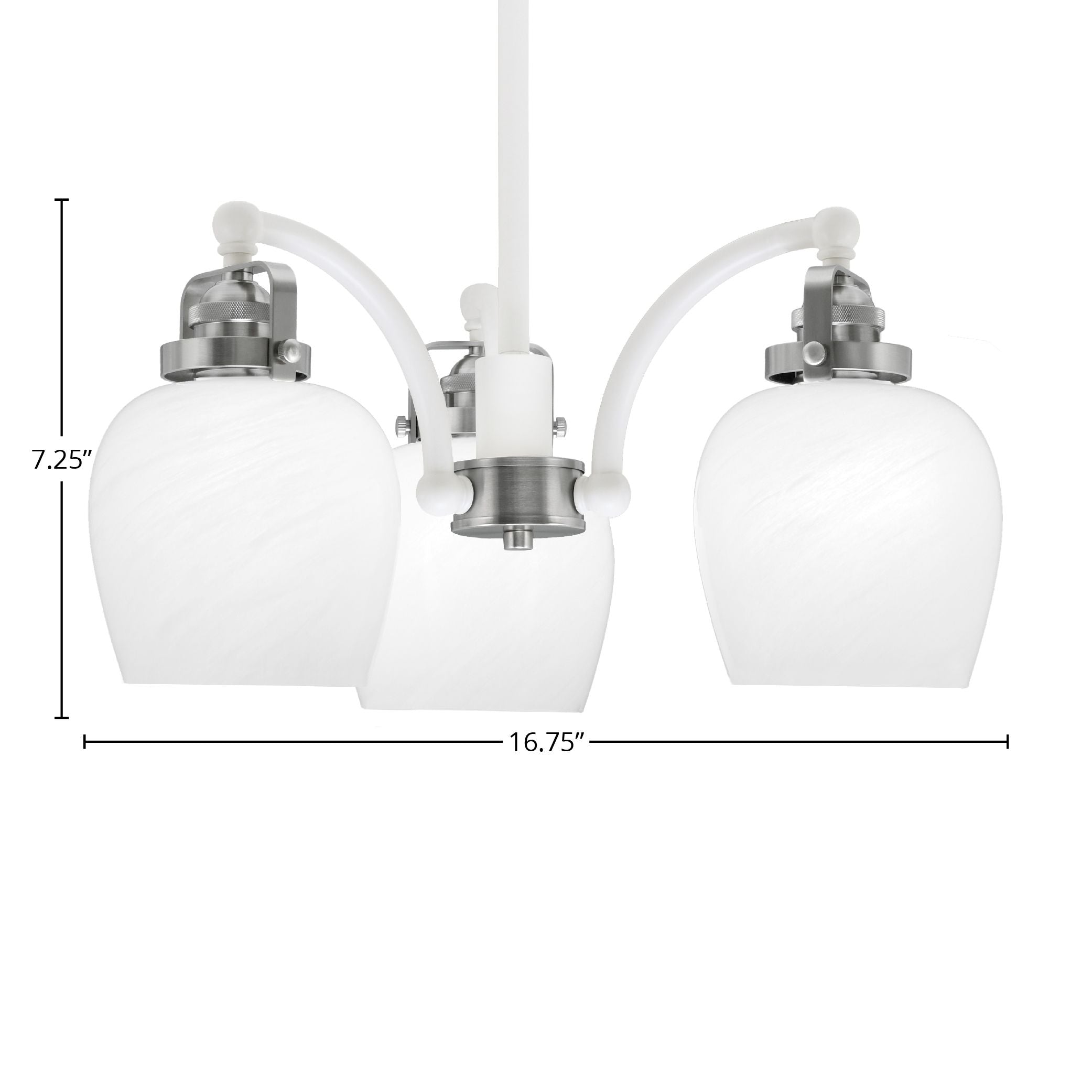 Easton Three Light Chandelier in White & Brushed Nickel with 6" White Marble Shade