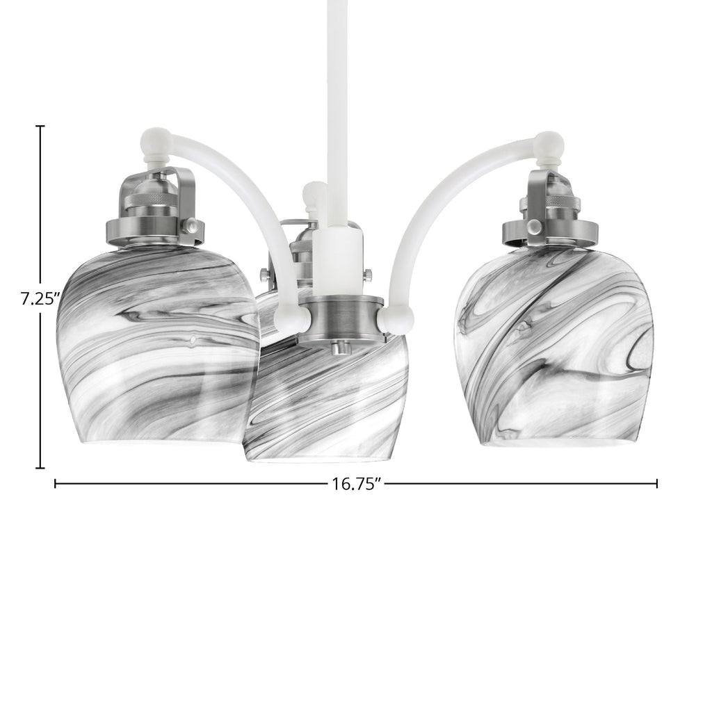 Easton Three Light Chandelier in White & Brushed Nickel with 6" Onyx Swirl Shade