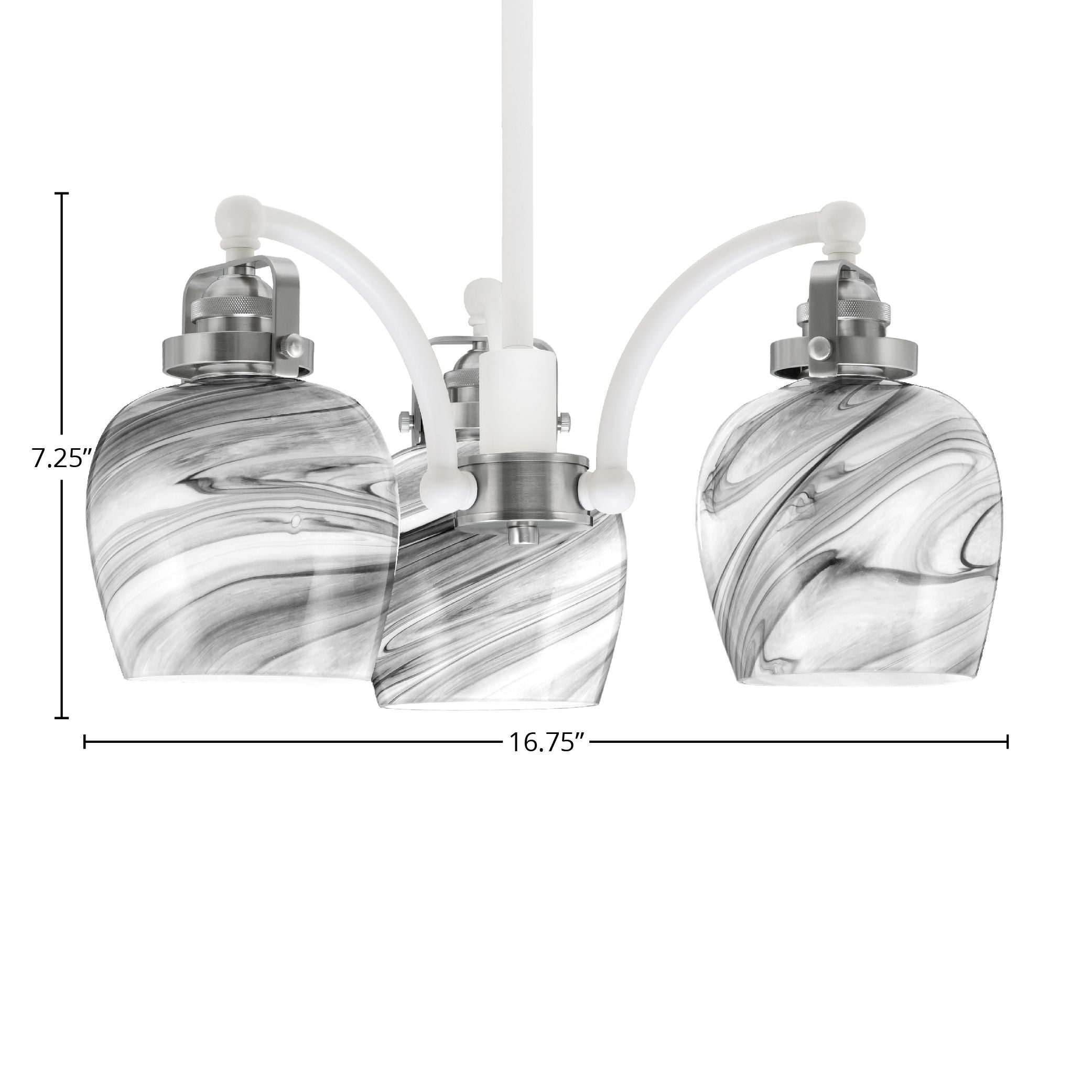 Easton Three Light Chandelier in White & Brushed Nickel with 6" Onyx Swirl Shade
