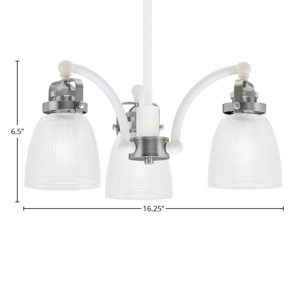 Easton Three Light Chandelier in White & Brushed Nickel with 5" Clear Ribbed Shade