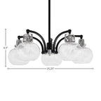 Easton Five Light Chandelier in Matte Black & Brushed Nickel with 7" Clear Bubble Shade