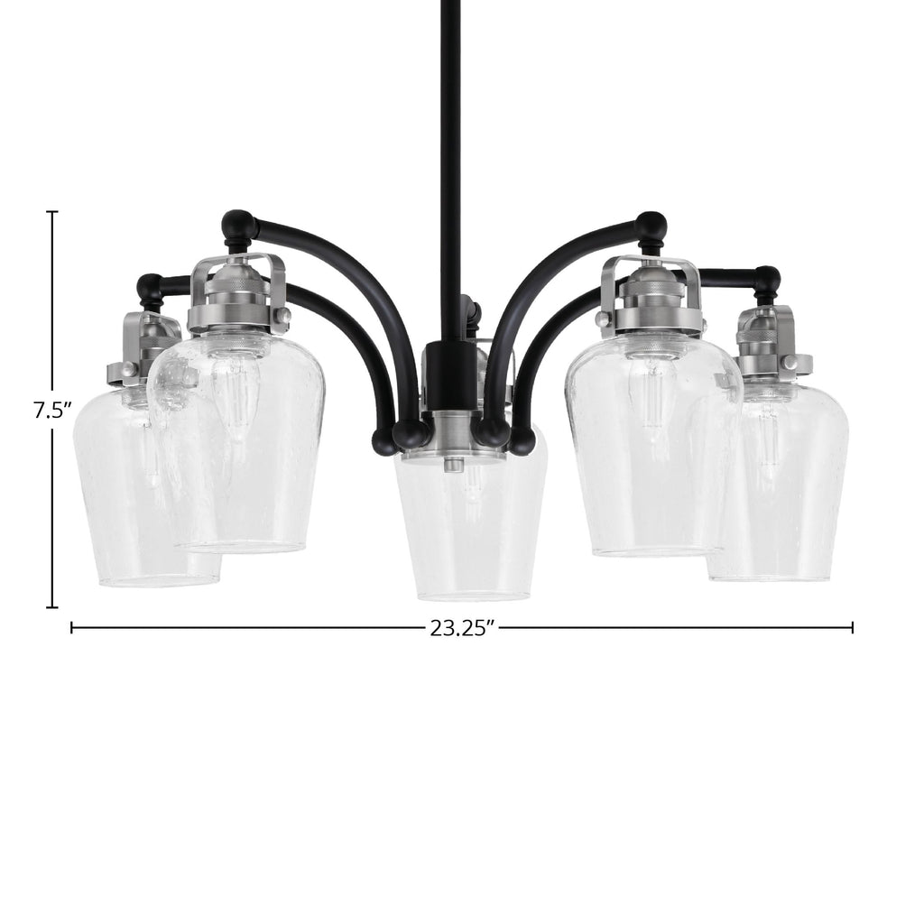 Easton Five Light Chandelier in Matte Black & Brushed Nickel with 5" Clear Bubble Shade