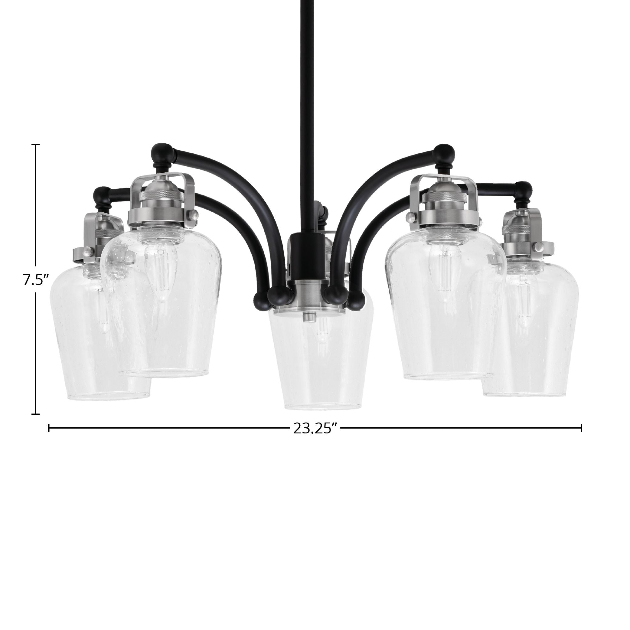 Easton Five Light Chandelier in Matte Black & Brushed Nickel with 5" Clear Bubble Shade