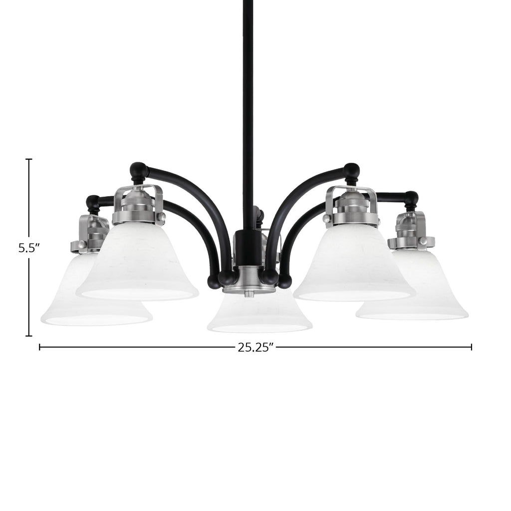 Easton Five Light Chandelier in Matte Black & Brushed Nickel with 7" White Muslin Shade