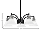 Easton Five Light Chandelier in Matte Black & Brushed Nickel with 7" White Muslin Shade