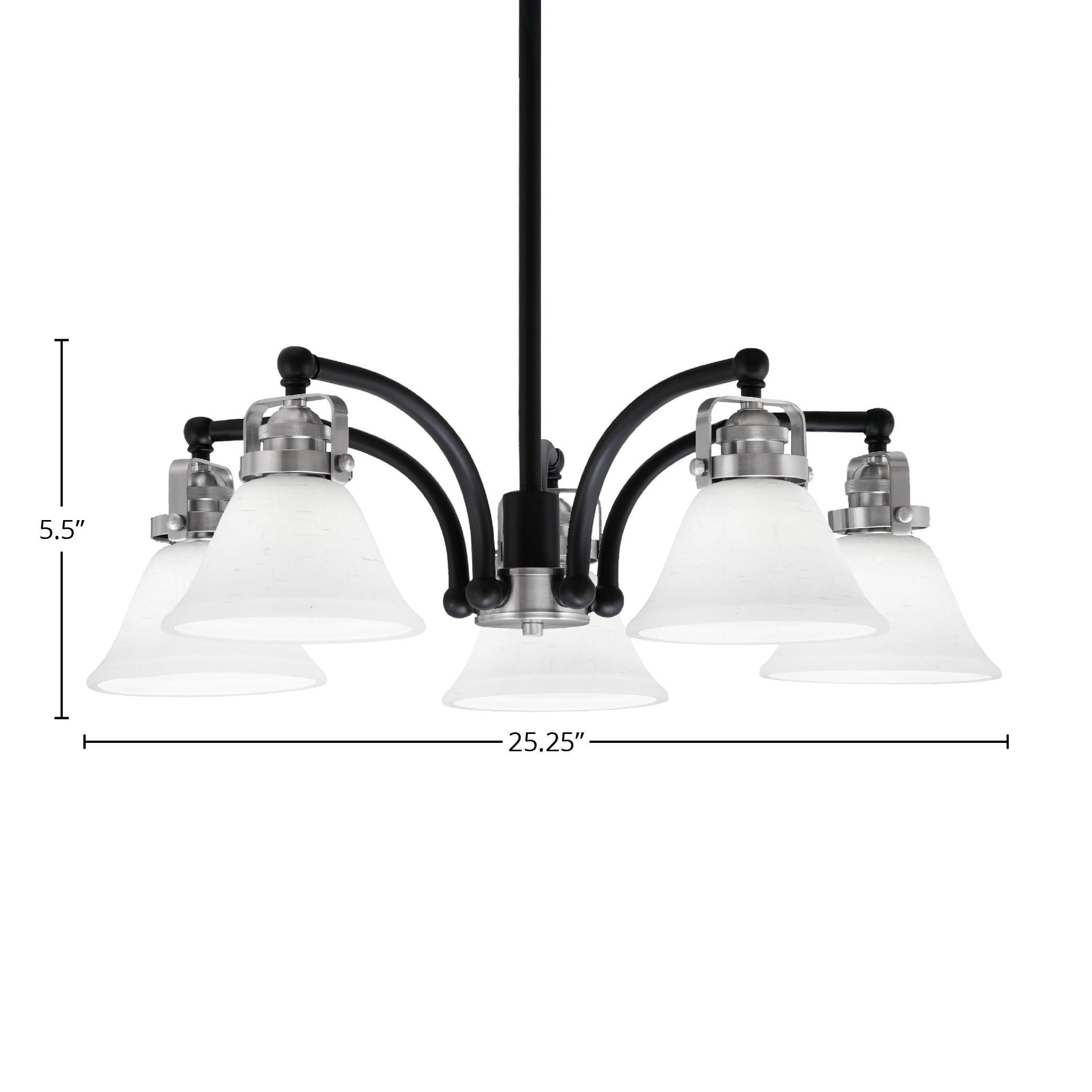 Easton Five Light Chandelier in Matte Black & Brushed Nickel with 7" White Muslin Shade