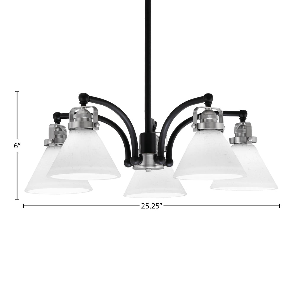 Easton Five Light Chandelier in Matte Black & Brushed Nickel with 7" White Muslin Shade