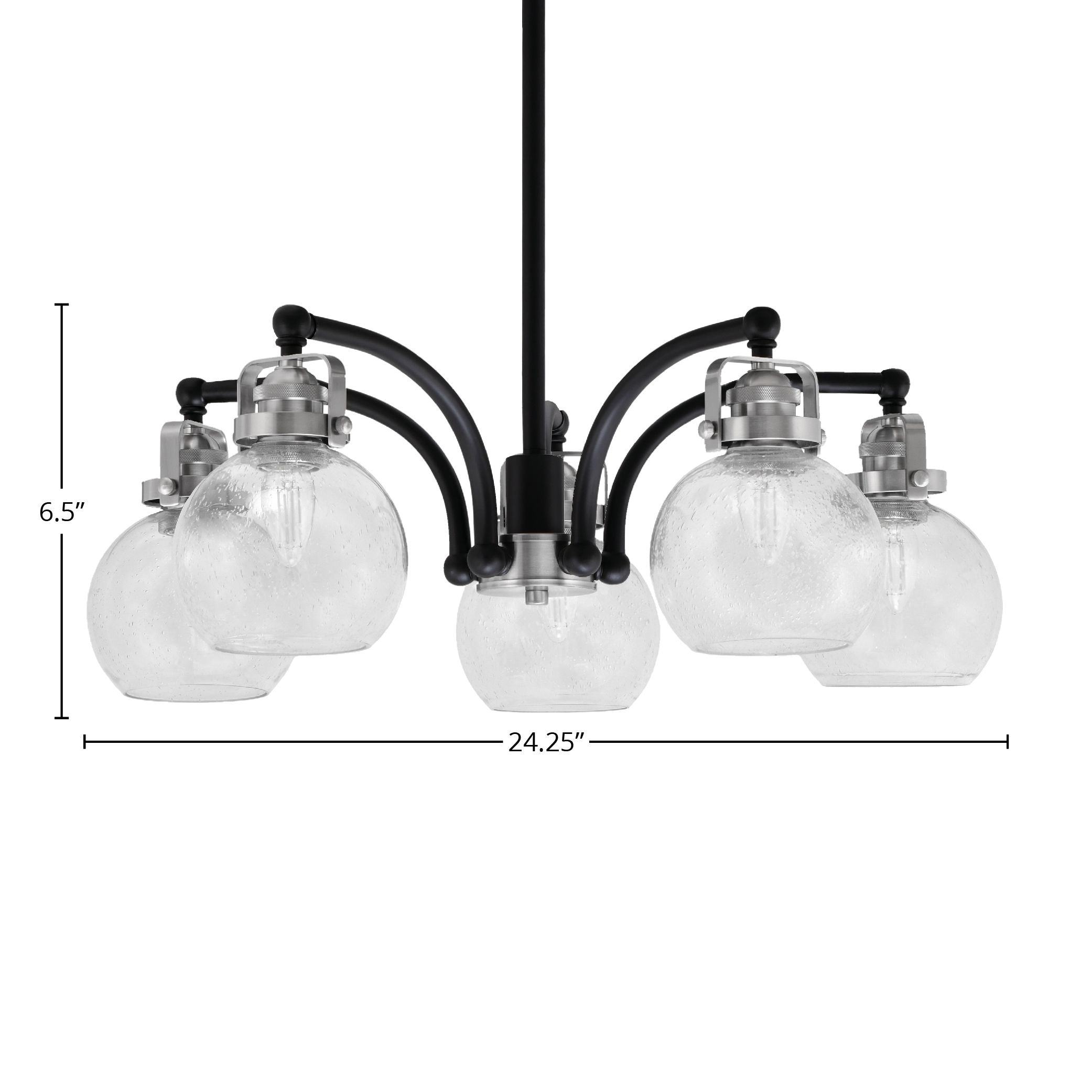 Easton Five Light Chandelier in Matte Black & Brushed Nickel with 7.5" Clear Bubble Shade